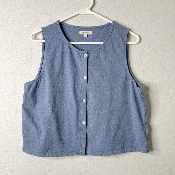 Madewell Button Front Crewneck Crop Tank Blue Size Large - Picture 1 of 7